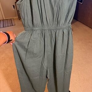 American Eagle Outfitters Olive Green Sleeveless Wide-Leg Jumpsuit
